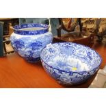 A blue and white bowl marked Abbey 1790 to base, t