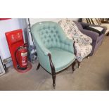 A mahogany framed button back upholstered chair AF