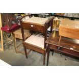 Two upholstered piano stools