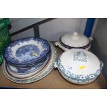 A blue and white tureen and cover; Doulton Burslem