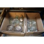 Two boxes containing various glassware to include