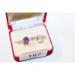 A rose sterling silver and amethyst CZ ring, size