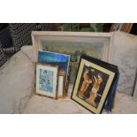 Four Greek prints; Oriental prints; modern oil on