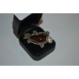 Hallmarked sterling silver art nouveau style amber