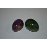 A Blue John type hardstone egg and a nephrite type