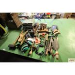 A small three drawer workshop cabinet, jack plane,