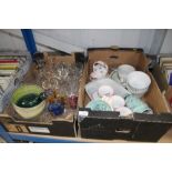 Two boxes of various sundry glass and china