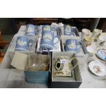 Six boxed Wedgwood Jasperware mugs together with a