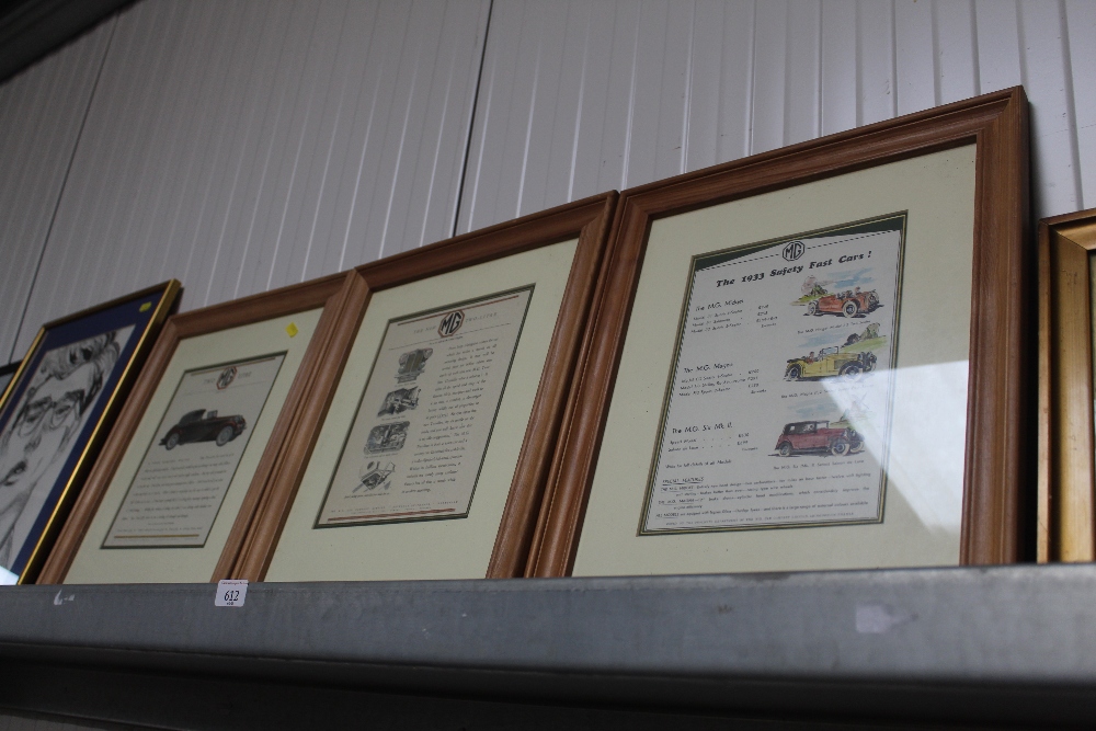 Three framed and glazed MG prints