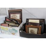Two boxes of various picture frames, pictures and