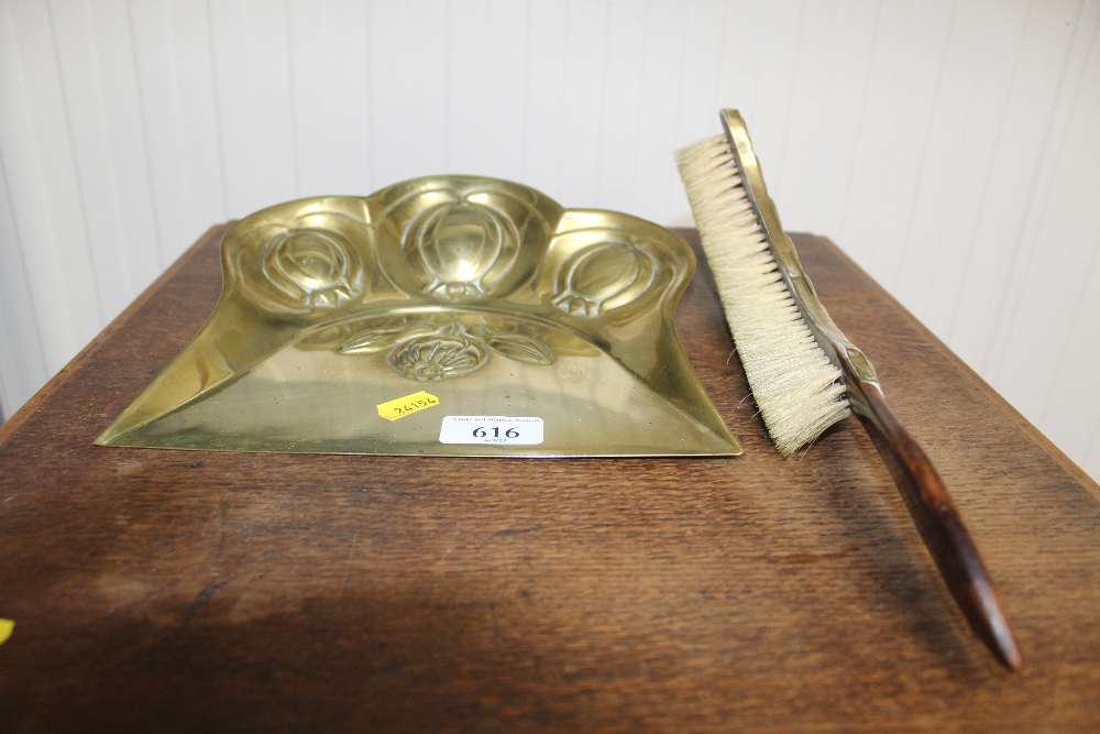 A brass crumb tray and brush marked J S & S