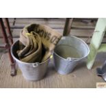 Two galvanised buckets and a small quantity of hes