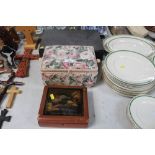 A sewing box, a lacquered box and a quantity of va