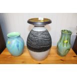 A Studio Pottery vase initialled to base and a Guy Sydenham Poole Pottery vase and one other Poole P