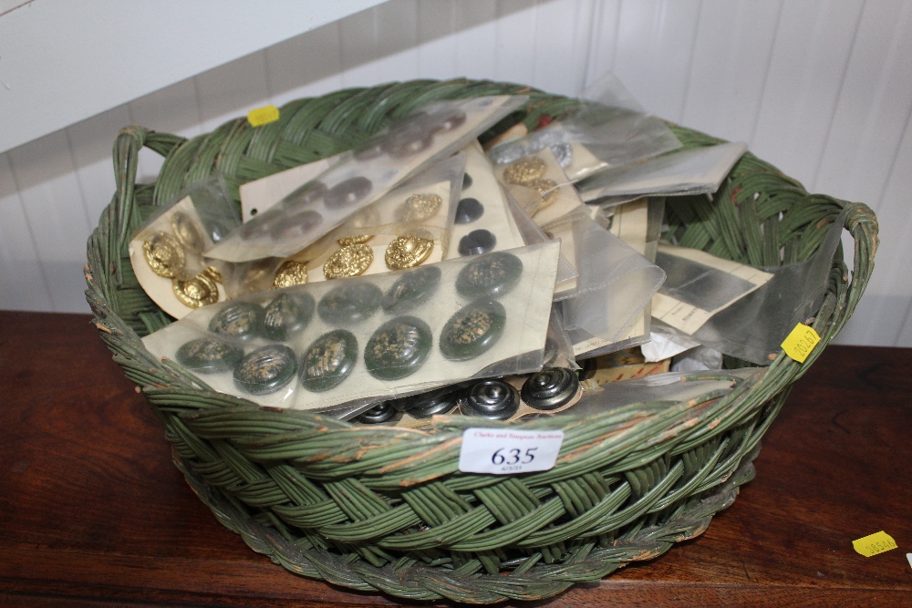 A wicker basket and contents of various buttons