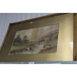 M Farquhar, watercolour depicting a river scene