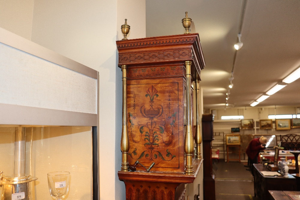 A late 19th century satinwood longcase clock, having inlaid and painted decoration of classical - Image 17 of 79