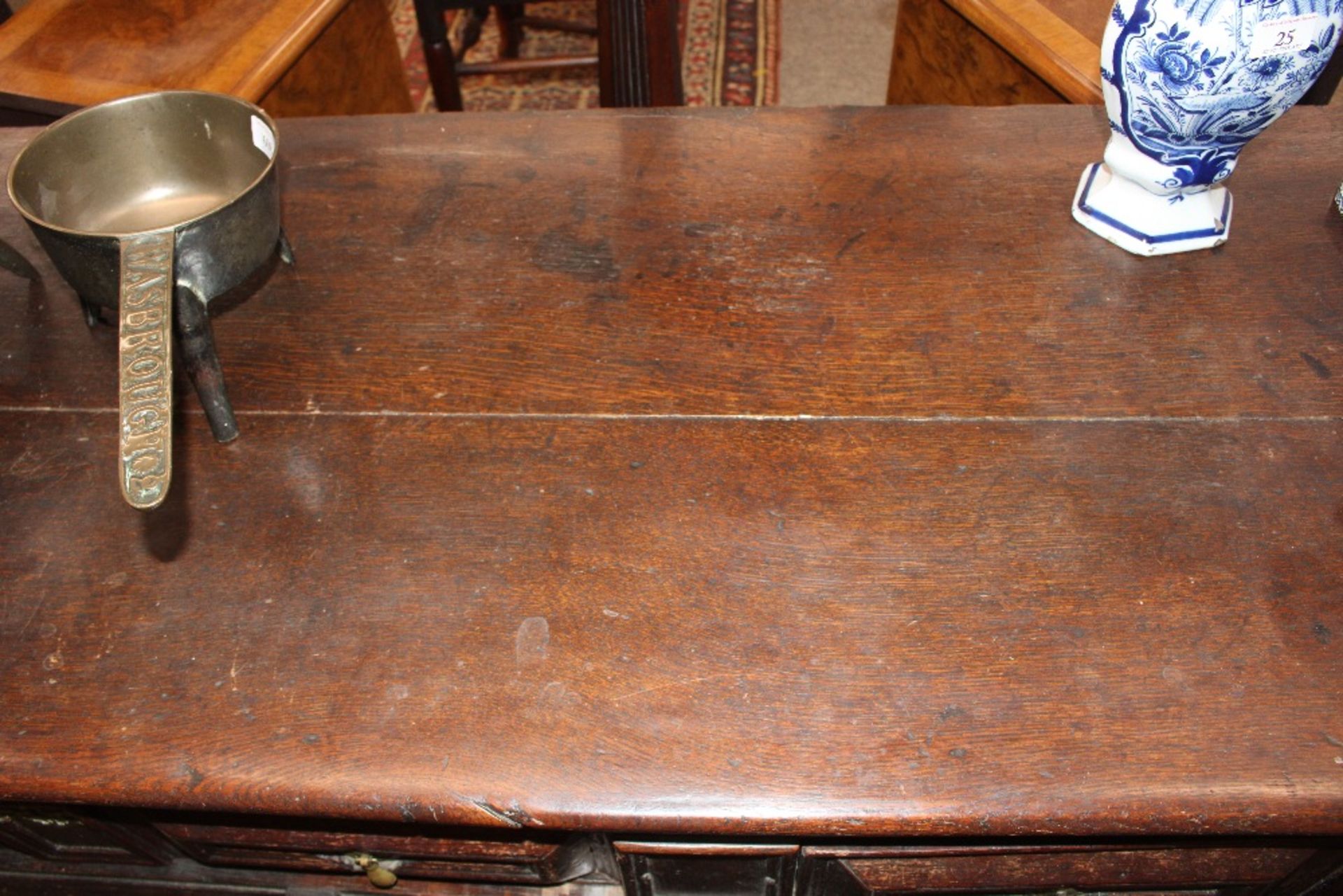 An 18th century oak dresser base, the drawers and - Image 6 of 13