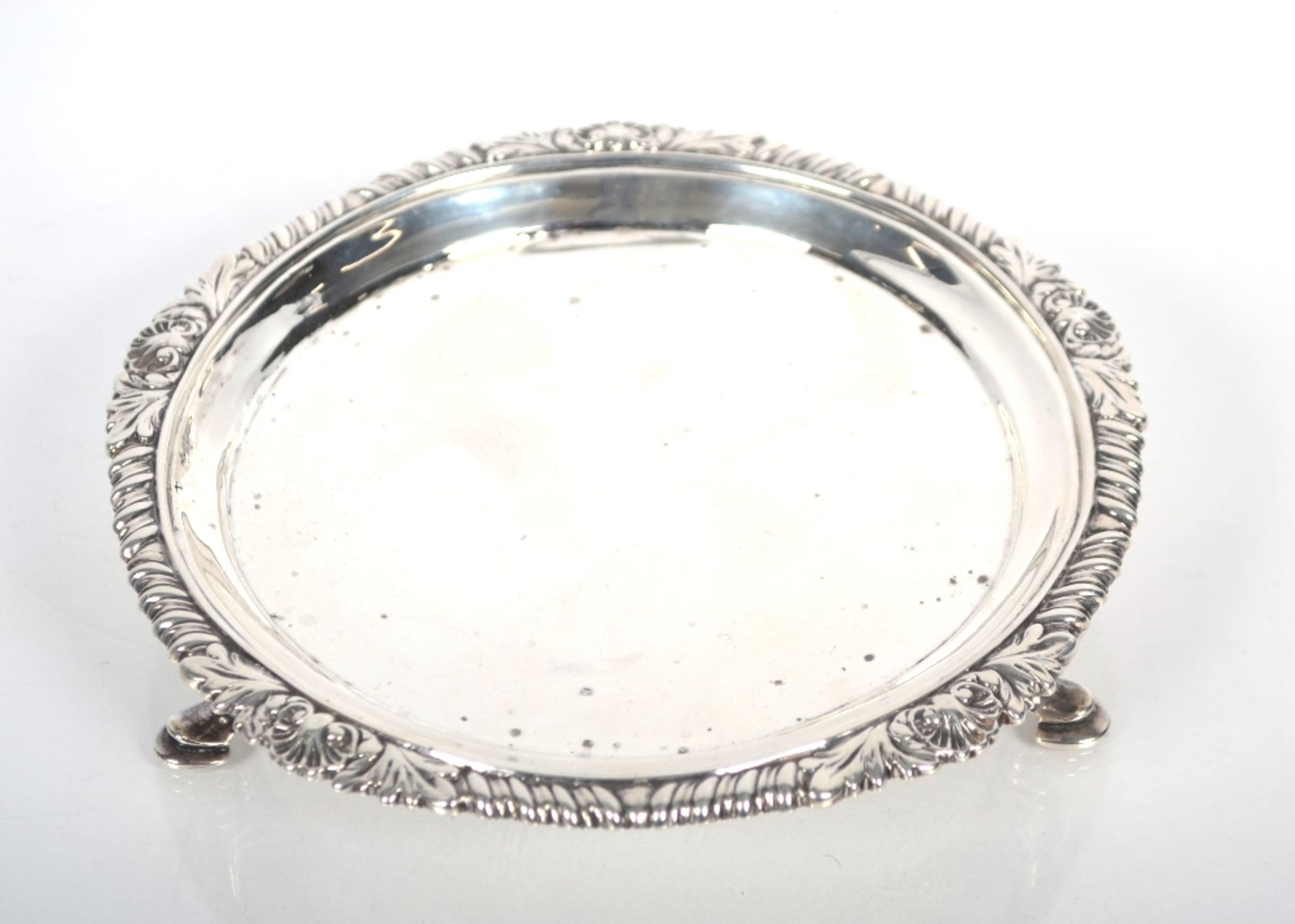 A small George III silver card tray; having gadroo