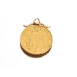 An 1826 half sovereign, with yellow metal mount; a