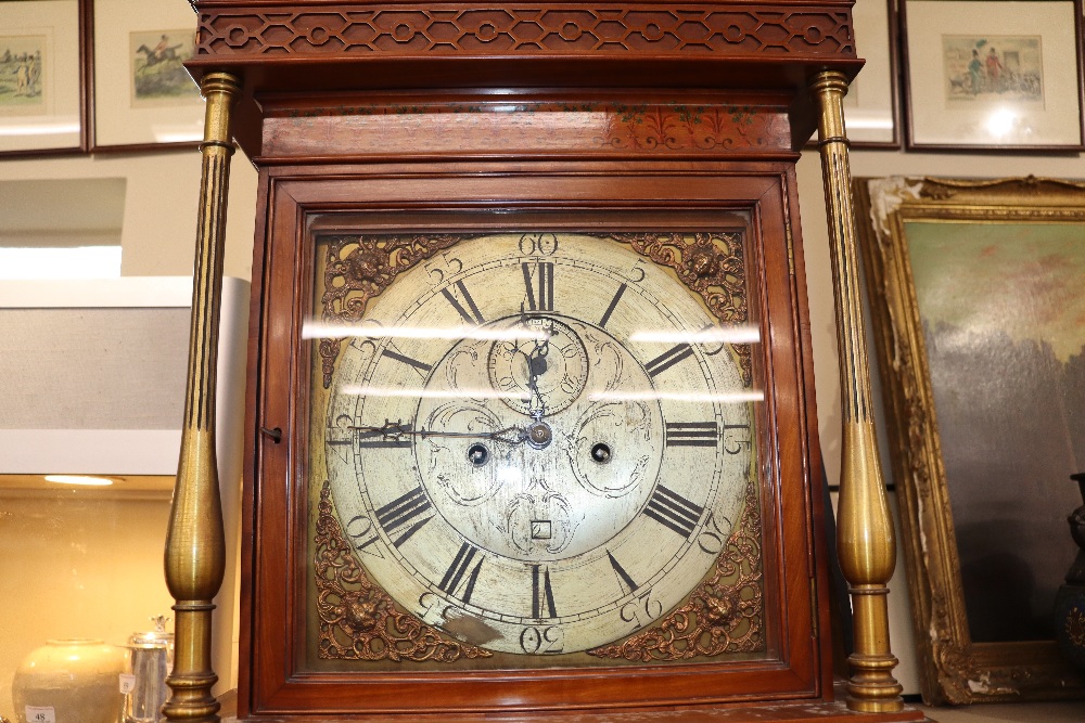 A late 19th century satinwood longcase clock, having inlaid and painted decoration of classical - Image 15 of 79