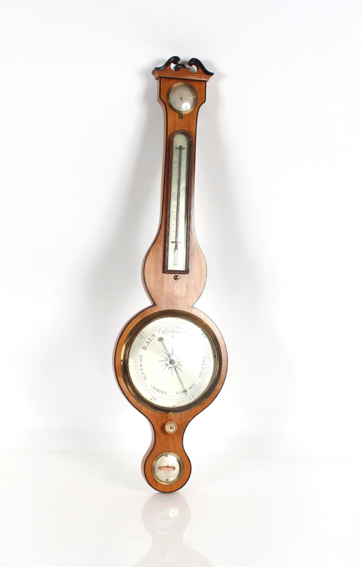 A 19th century satin wood and ebony strung banjo barometer, signed G Verga, Chester