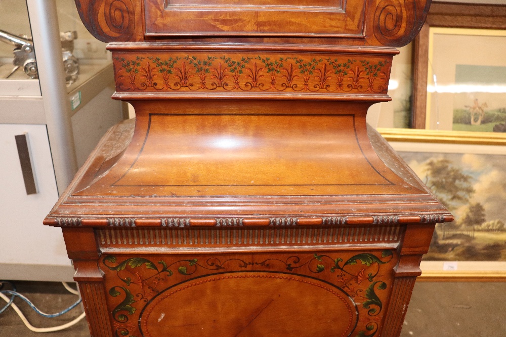 A late 19th century satinwood longcase clock, having inlaid and painted decoration of classical - Image 35 of 79