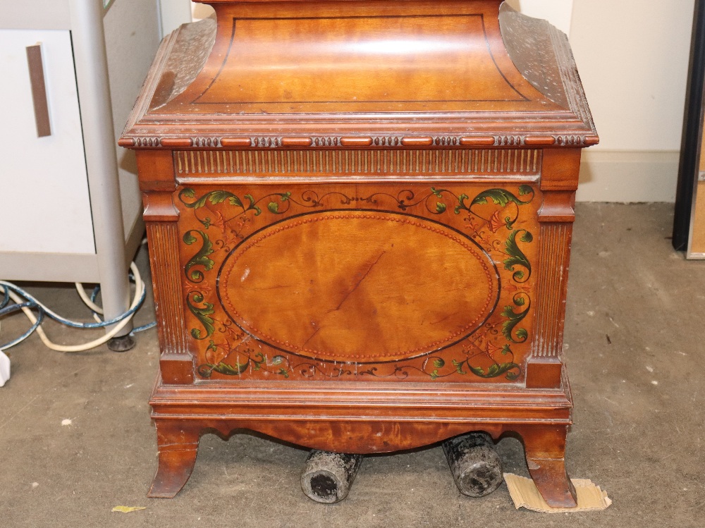 A late 19th century satinwood longcase clock, having inlaid and painted decoration of classical - Image 4 of 79