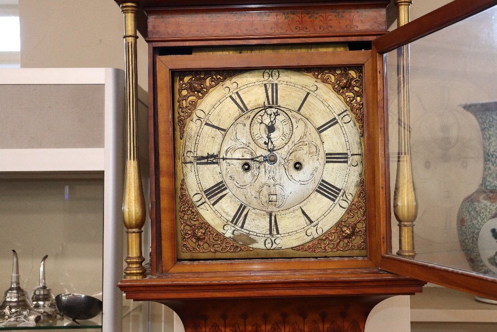 A late 19th century satinwood longcase clock, having inlaid and painted decoration of classical - Image 9 of 79