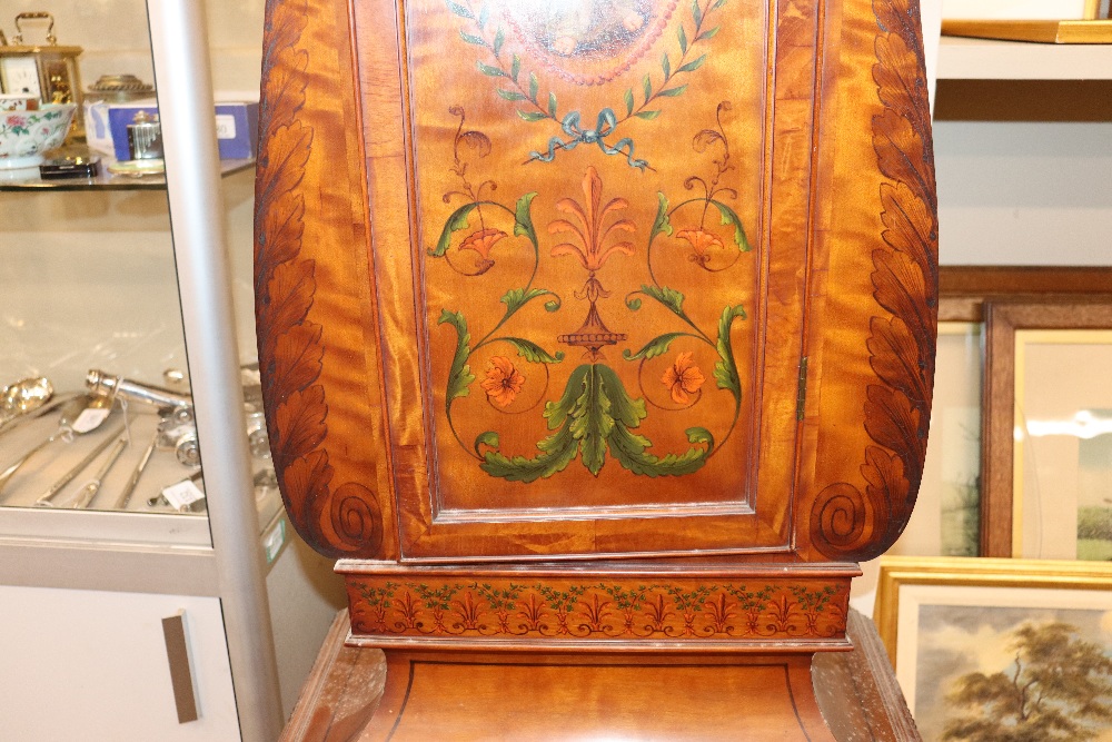 A late 19th century satinwood longcase clock, having inlaid and painted decoration of classical - Image 34 of 79