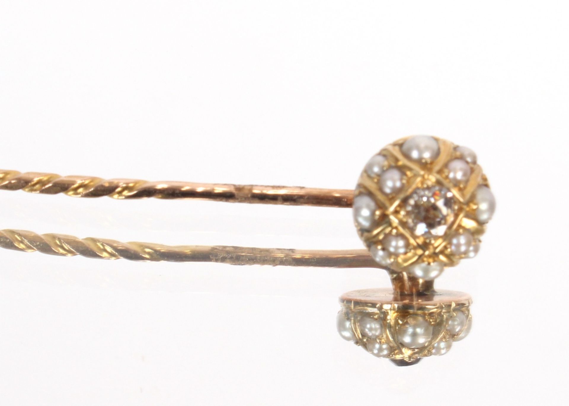 A yellow metal stick pin set with diamonds, surrou - Image 2 of 2