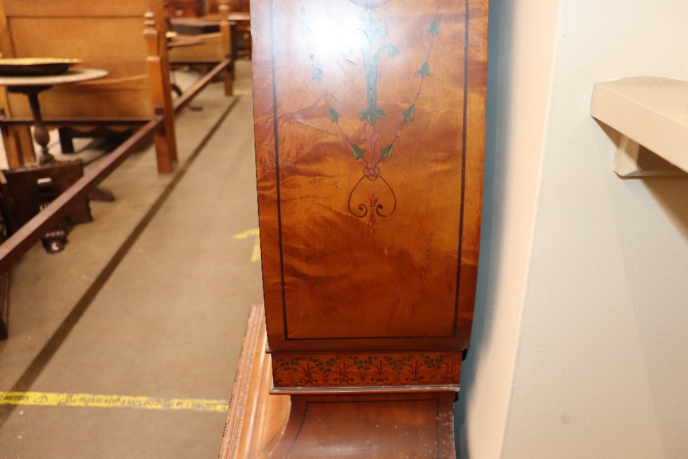 A late 19th century satinwood longcase clock, having inlaid and painted decoration of classical - Image 24 of 79