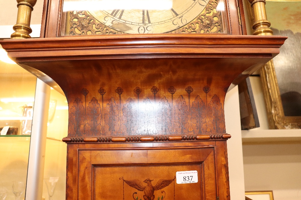 A late 19th century satinwood longcase clock, having inlaid and painted decoration of classical - Image 19 of 79