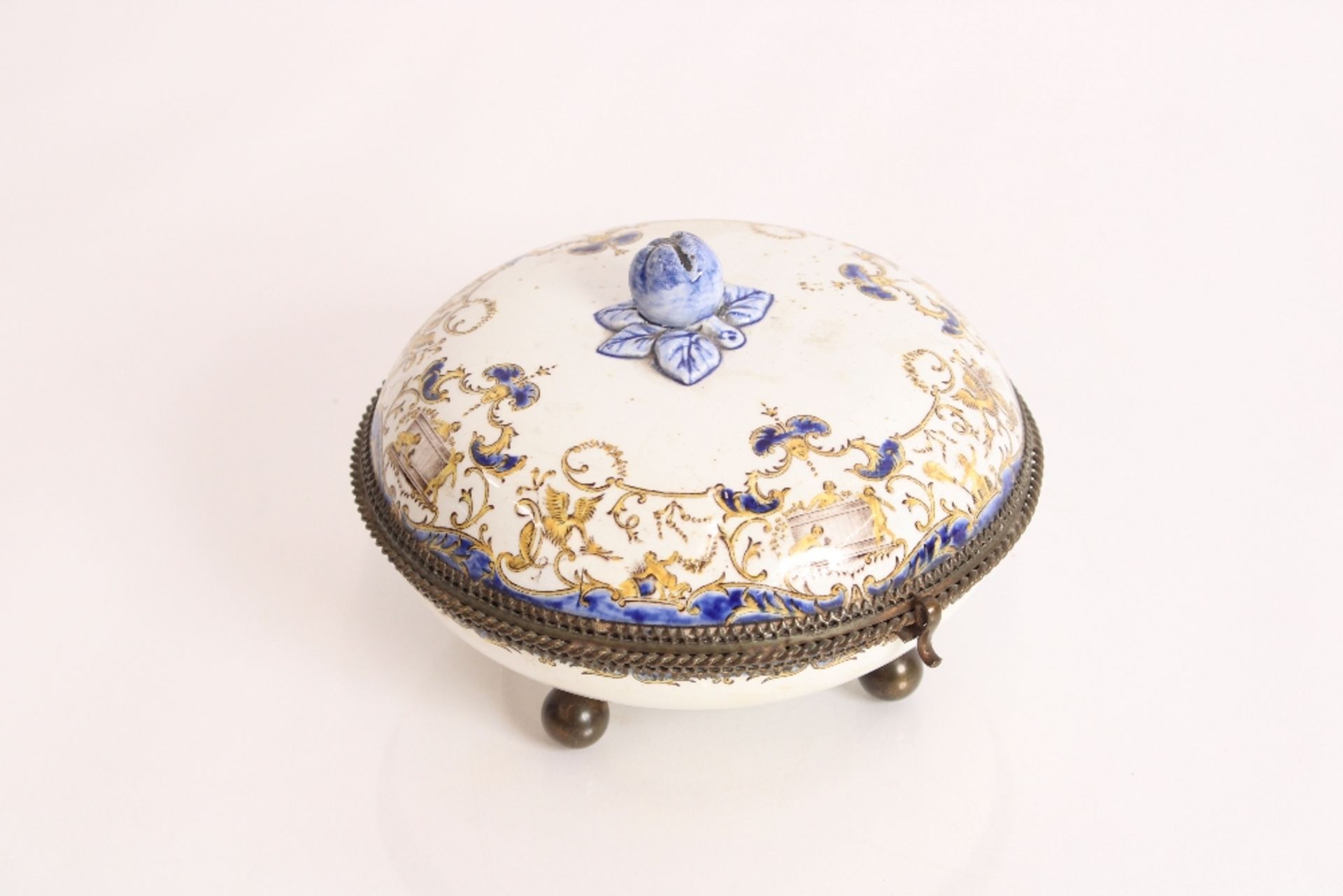 A Gien pottery hinged bowl and cover surmounted by