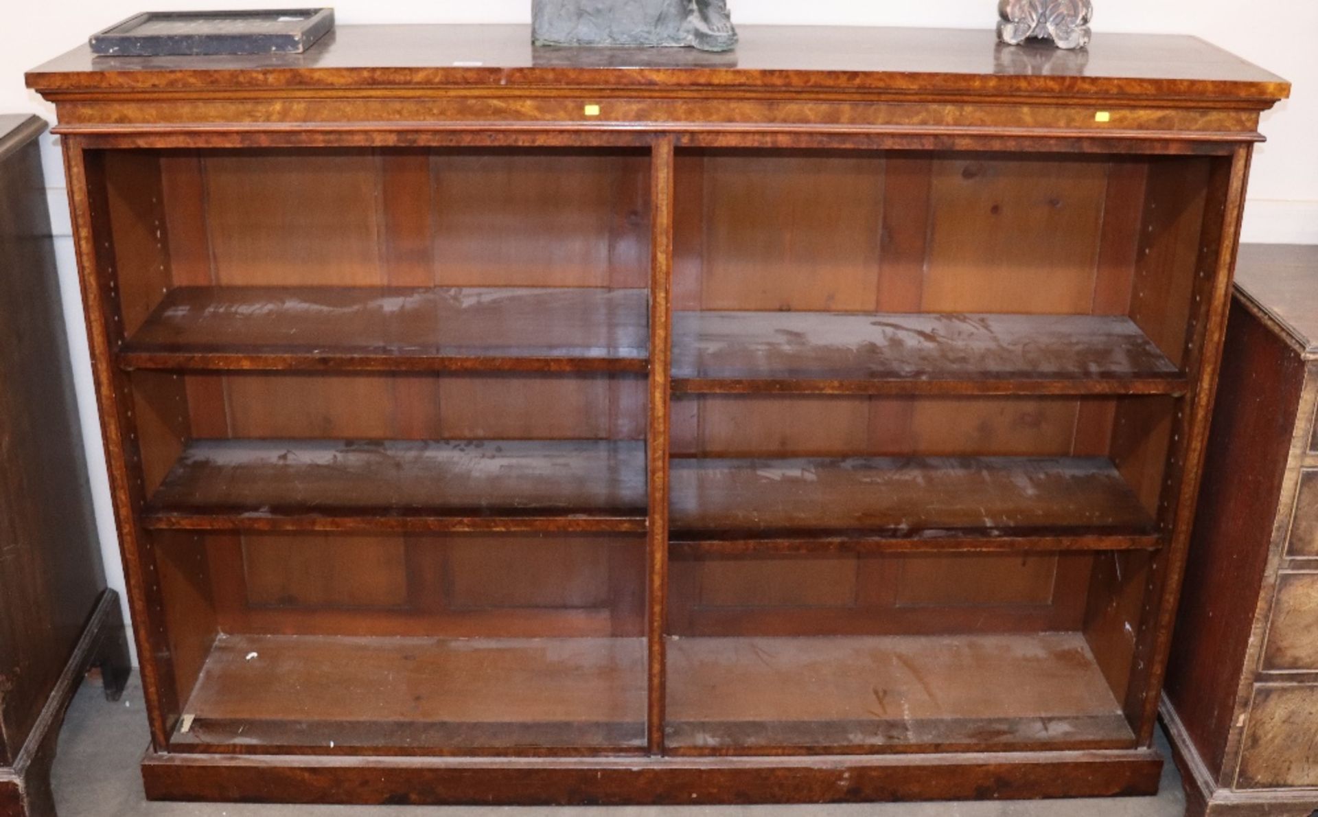 A Victorian burr walnut open fronted bookcase, fit - Image 2 of 4