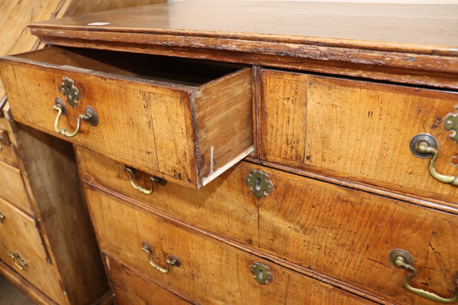 An 18th century walnut chest of two short and thre - Image 3 of 3