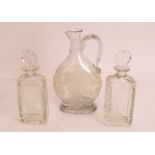 A 19th century cut glass water jug with etched dec