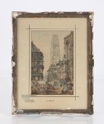 S Prout study of Continental street scene and mark