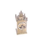 A Japy Freres brass cased mantel clock with eight day movement, striking on a top bell, 22cm high