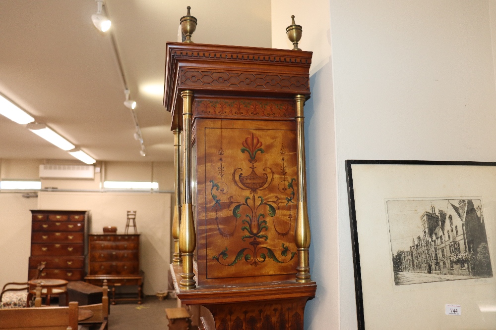A late 19th century satinwood longcase clock, having inlaid and painted decoration of classical - Image 12 of 79