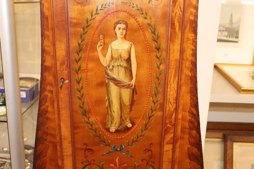 A late 19th century satinwood longcase clock, having inlaid and painted decoration of classical - Image 33 of 79