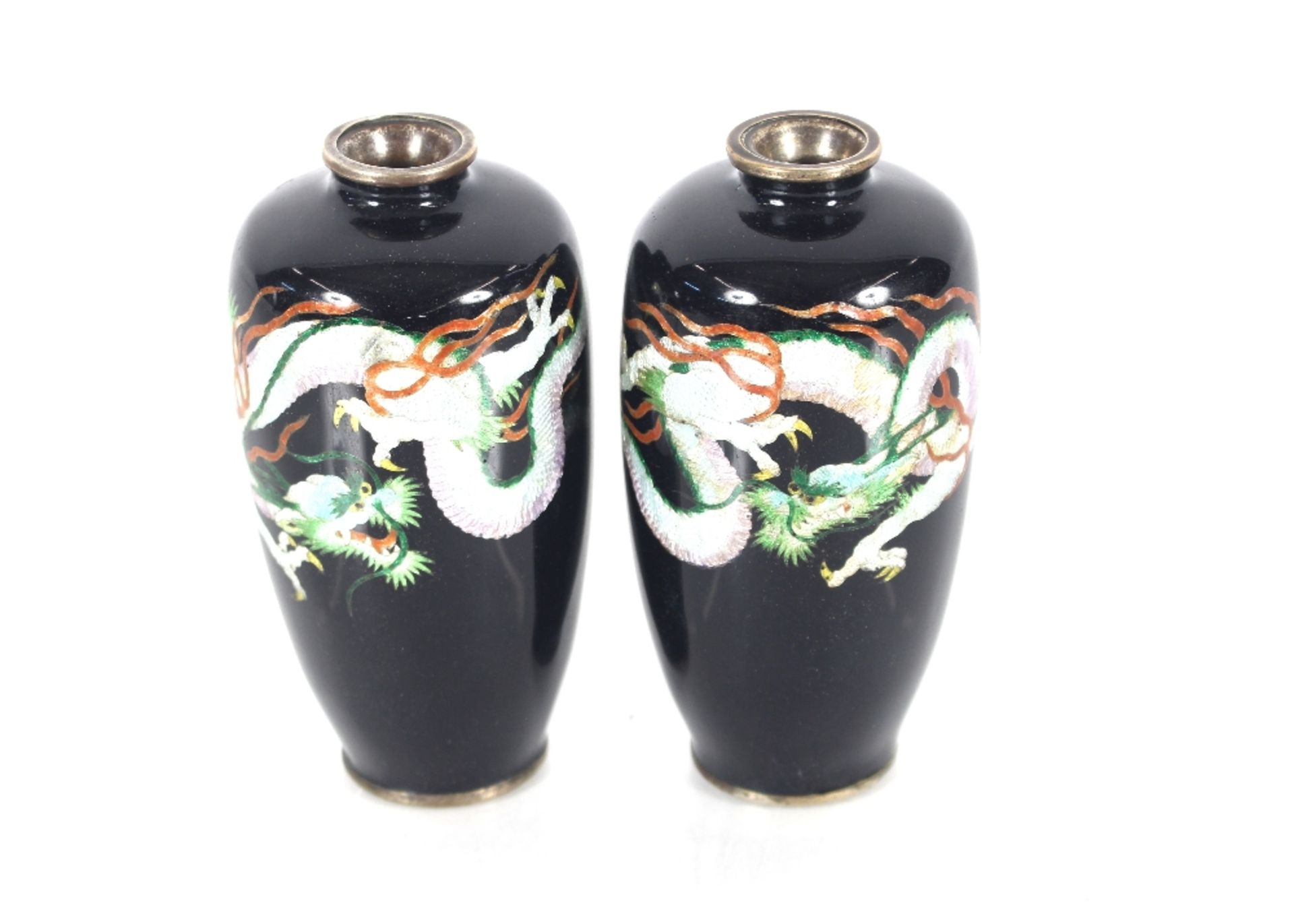 A pair of Japanese cloisonne vases decorated with