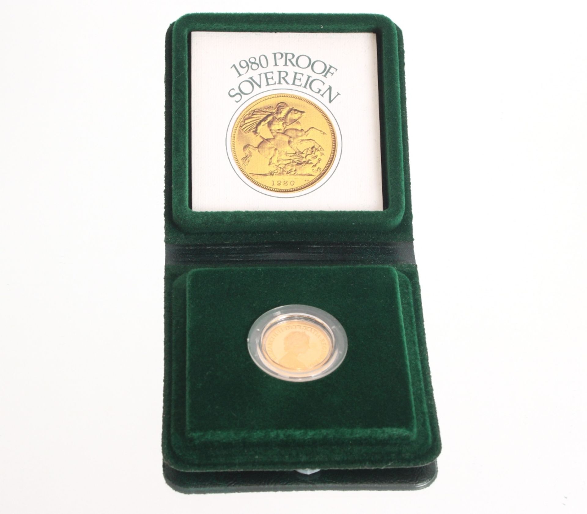 A 1980 proof full Sovereign in fitted case