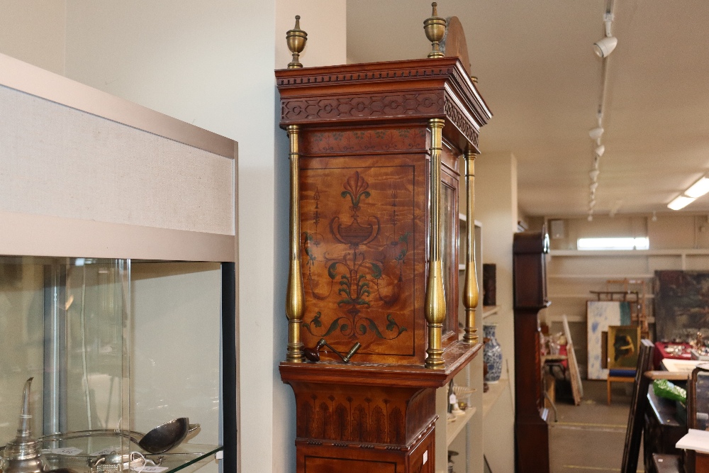 A late 19th century satinwood longcase clock, having inlaid and painted decoration of classical - Image 6 of 79