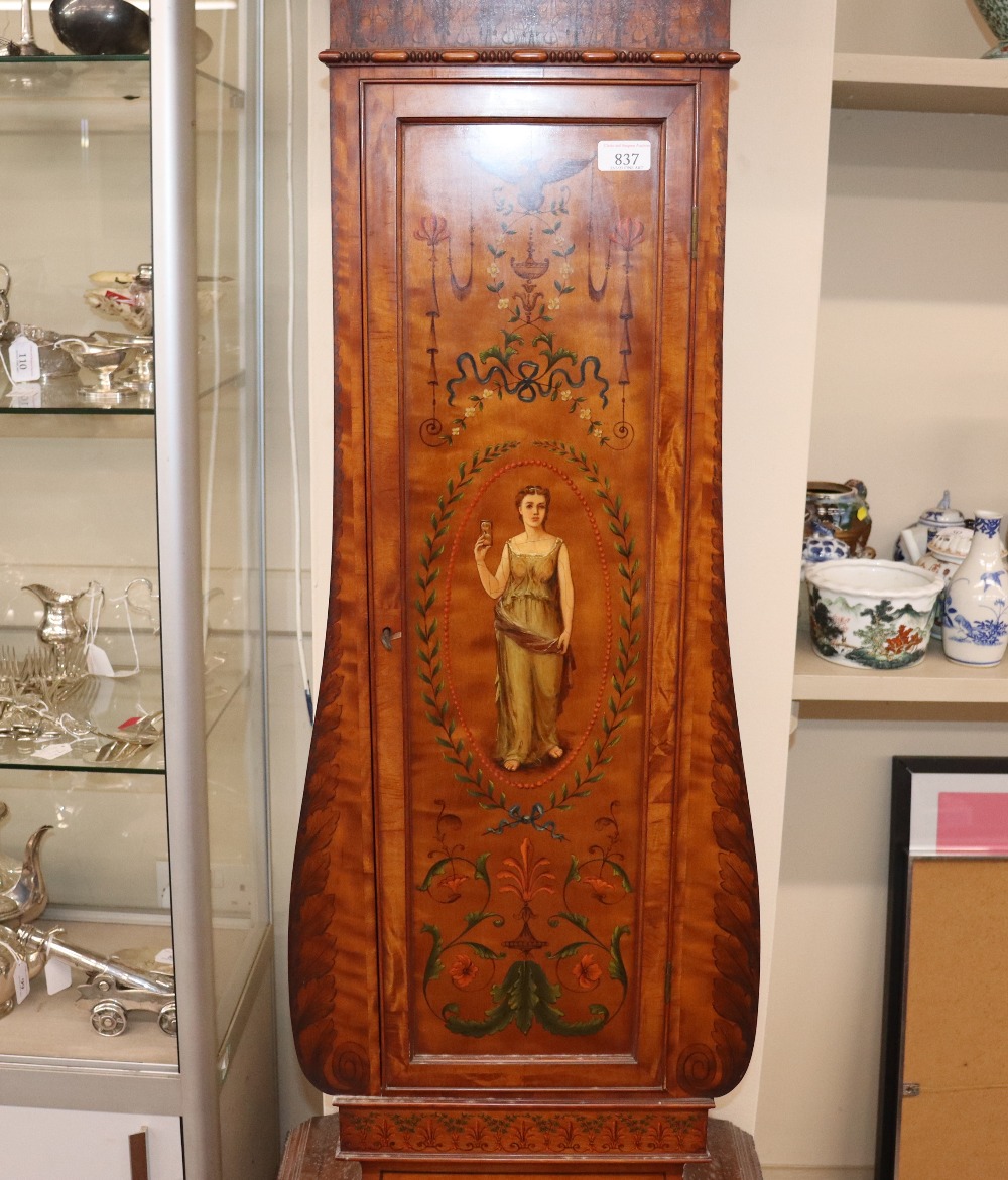 A late 19th century satinwood longcase clock, having inlaid and painted decoration of classical - Image 2 of 79