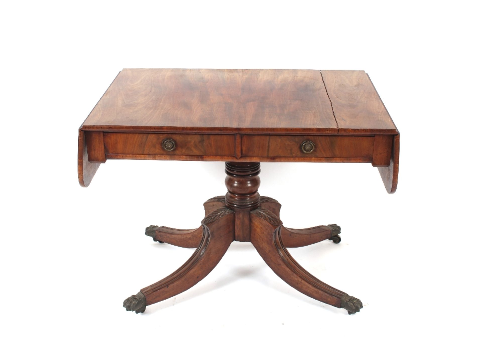 A 19th century mahogany sofa table, fitted with tw