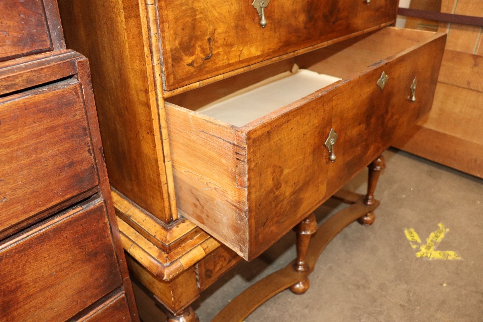 An 18th century walnut chest on stand, the upper section fitted with two short and three long - Image 3 of 3