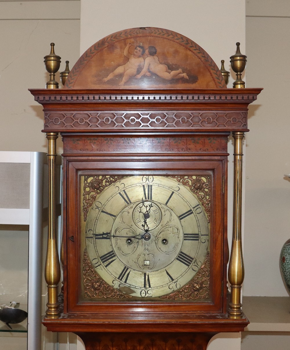 A late 19th century satinwood longcase clock, having inlaid and painted decoration of classical - Image 5 of 79