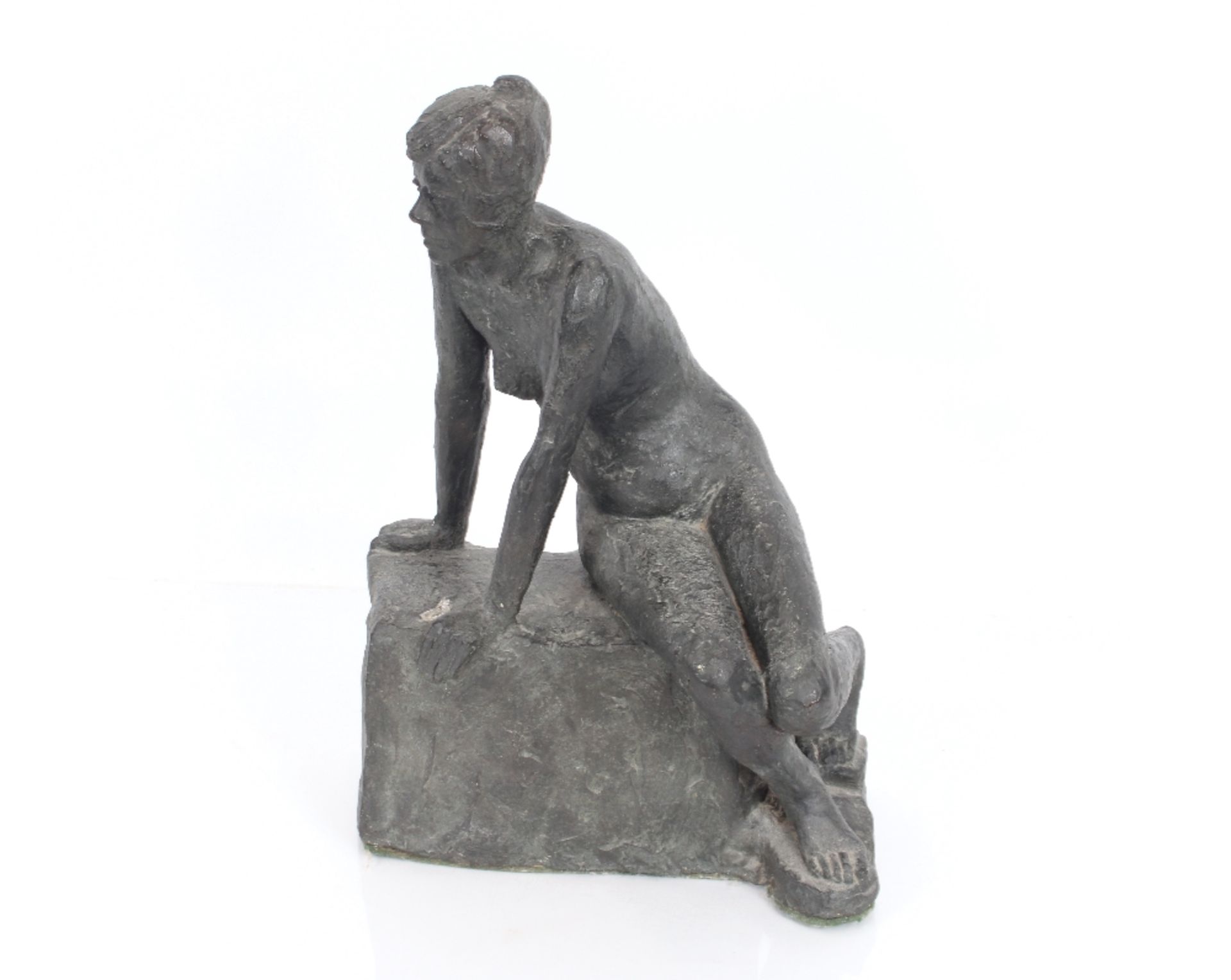 A bronzed 20th century figure of naked girl seated