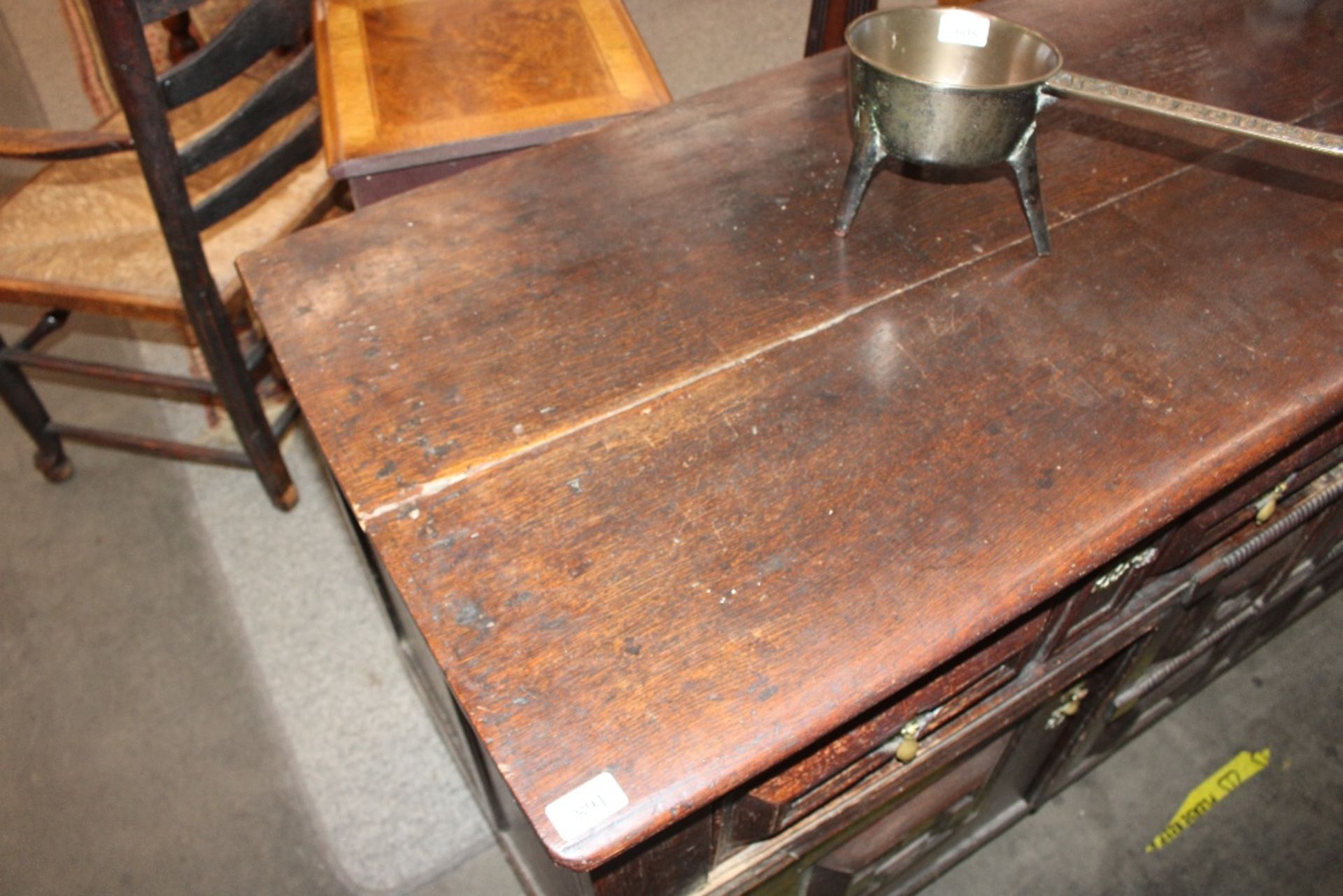 An 18th century oak dresser base, the drawers and - Image 7 of 13